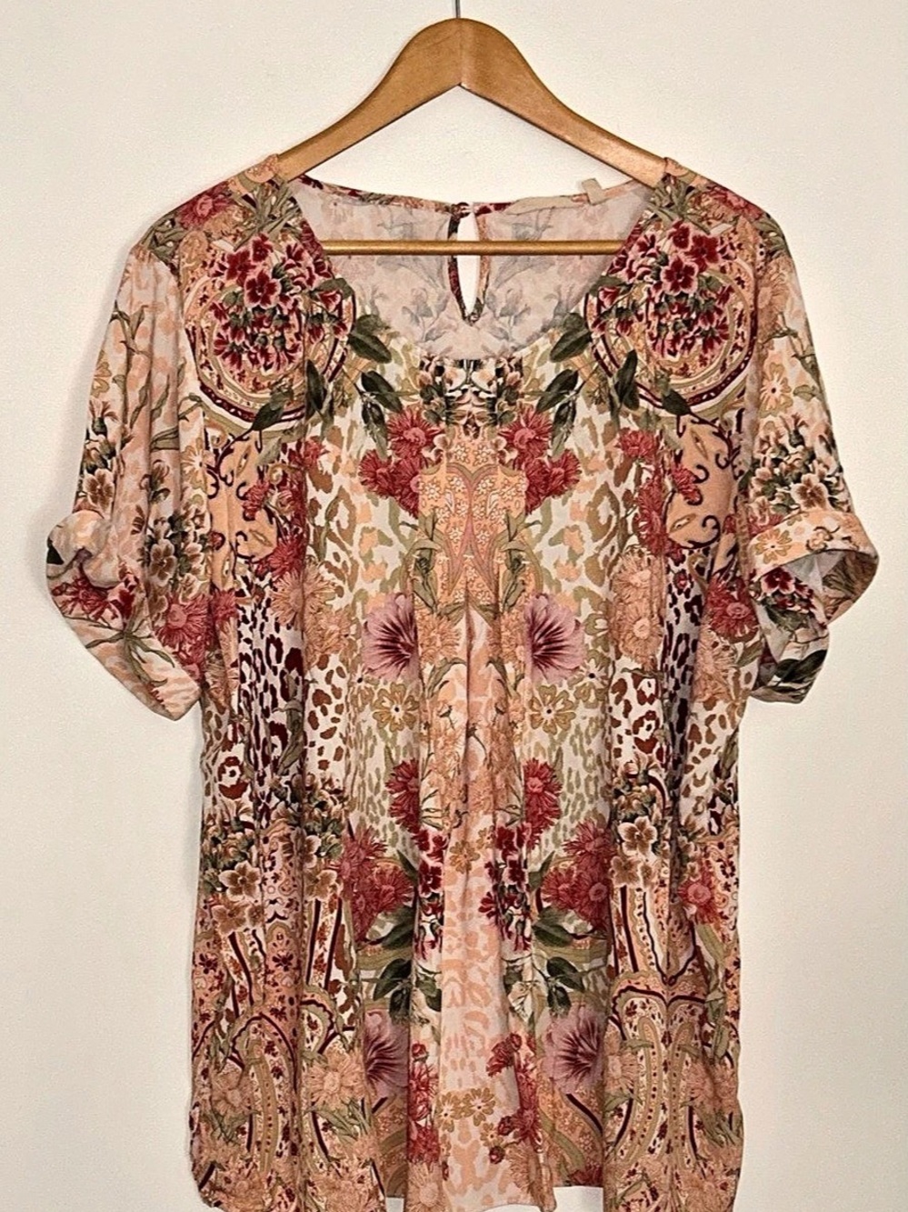 Soft Surroundings Floral Blouse Pink & Brown Size 3X Like New